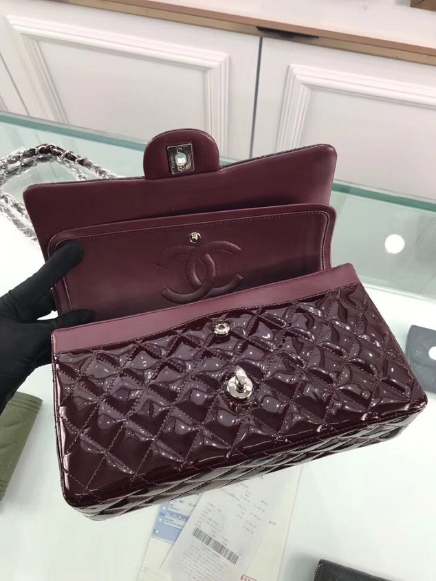 CC original patent calfskin medium flap bag A69901 burgundy