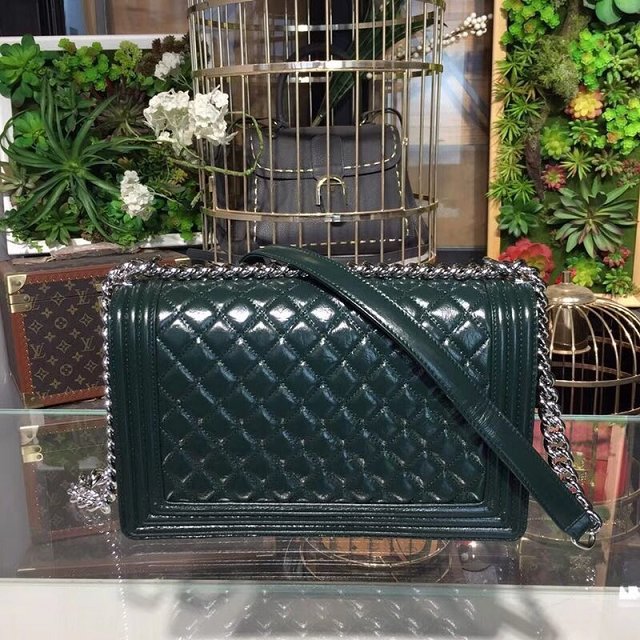 CC original patent leather large le boy bag 67087 green