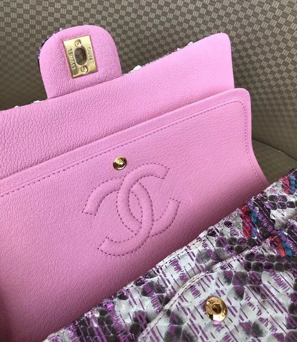 CC original python leather flap bag A01112 purple