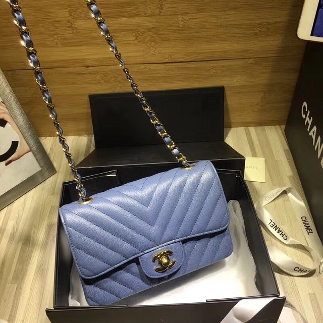 CC original grained calfskin mini flap bag A69900-3 blue