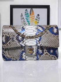 CC original python leather flap bag A01112 blue&white