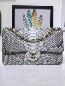 CC original python leather flap bag A01112 grey