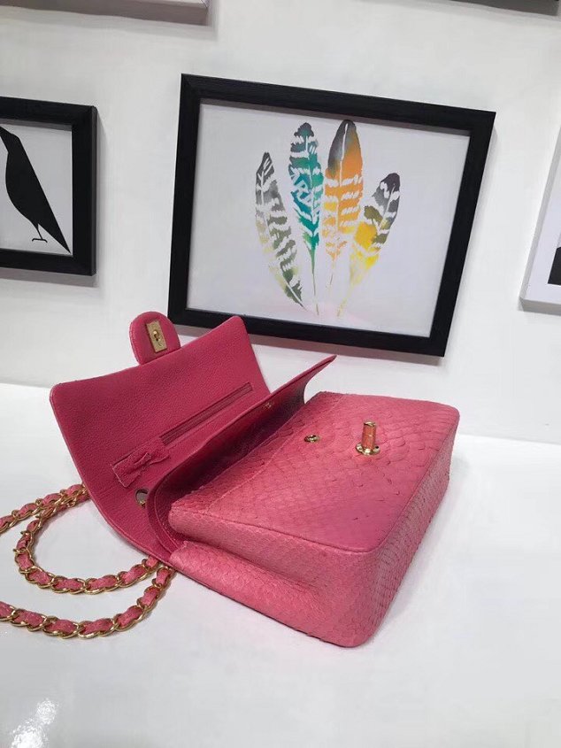 CC original python leather flap bag A01112 rose red