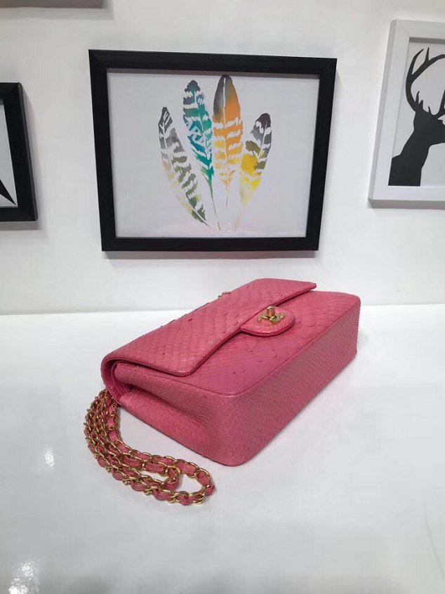 CC original python leather flap bag A01112 rose red