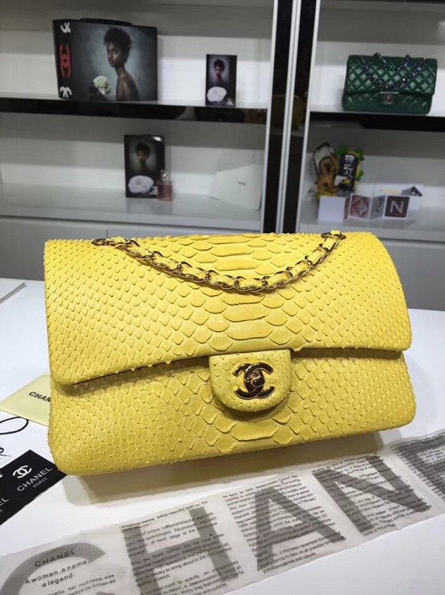 CC original python leather flap bag A01112 yellow