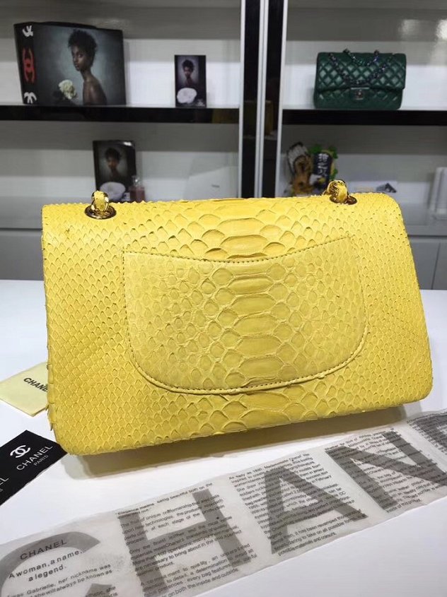 CC original python leather flap bag A01112 yellow