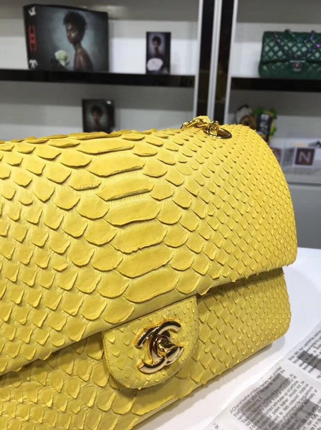 CC original python leather flap bag A01112 yellow