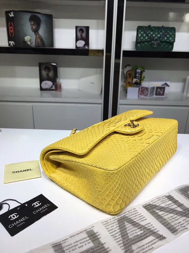 CC original python leather flap bag A01112 yellow