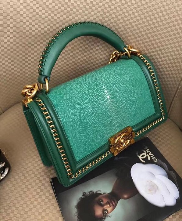 CC original genuine stingray skin le boy bag A94804 green