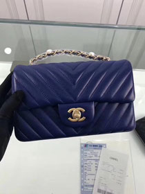 CC original lambskin leather mini flap bag A69900-4 navy blue