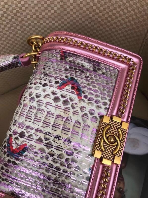 CC original python leather medium le boy flap bag 67086 pink
