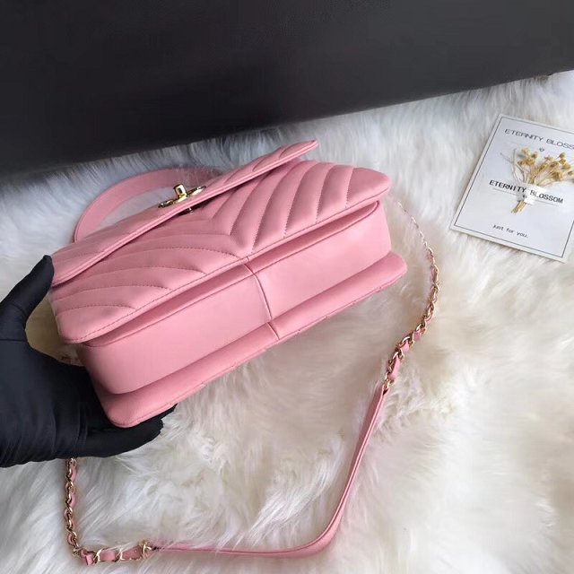 2018 CC original lambskin top handle flap bag A92236-2 pink