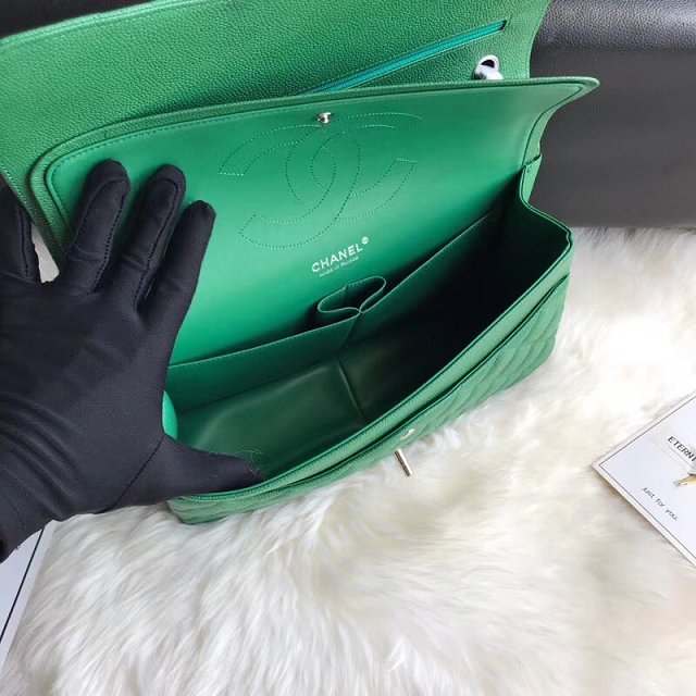 CC original grained calfskin large double flap bag A58600 green