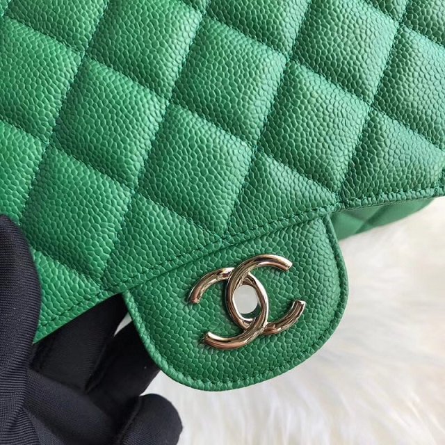 CC original grained calfskin large double flap bag A58600 green