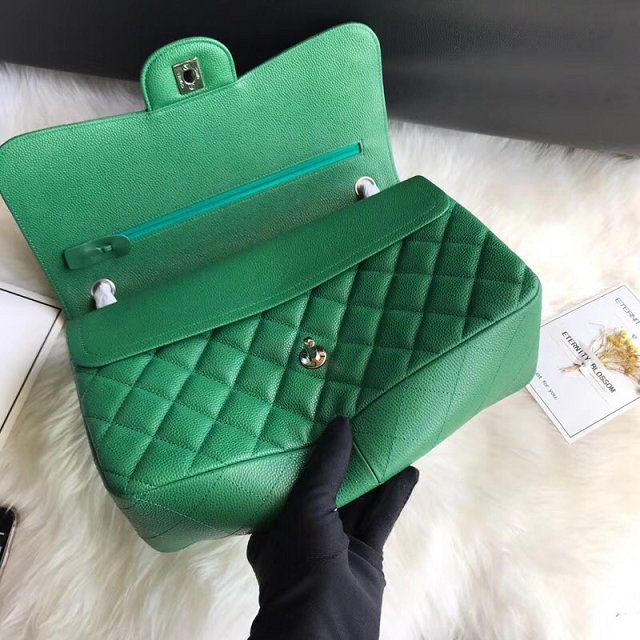 CC original grained calfskin large double flap bag A58600 green