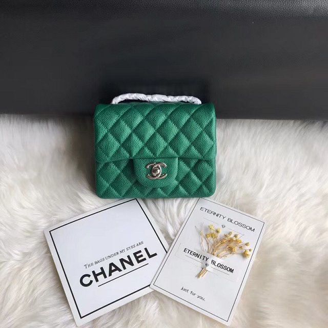 CC original grained calfskin super mini flap bag A35200 green