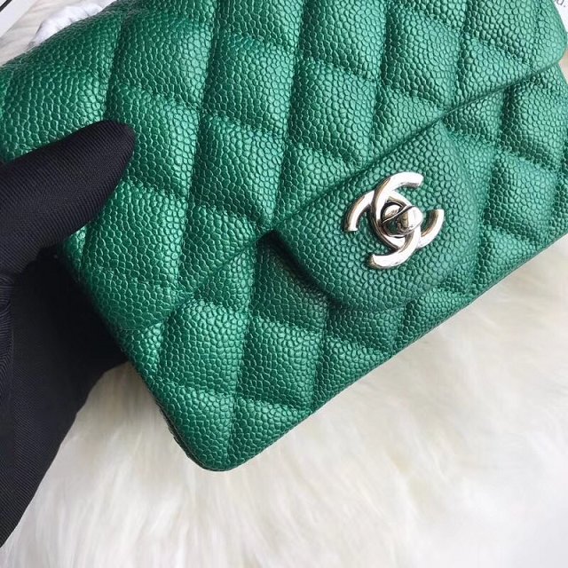 CC original grained calfskin super mini flap bag A35200 green