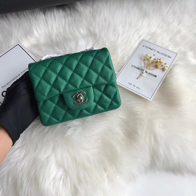 CC original grained calfskin super mini flap bag A35200 green