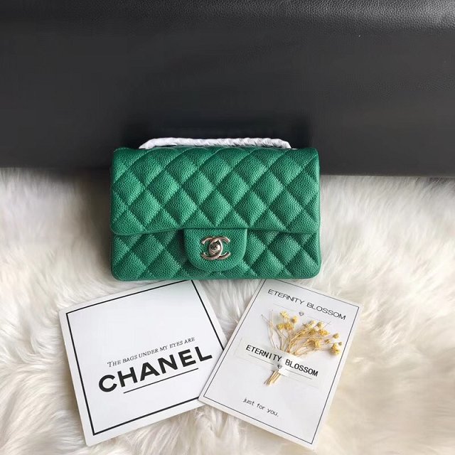 CC original grained calfskin mini flap bag A69900 green