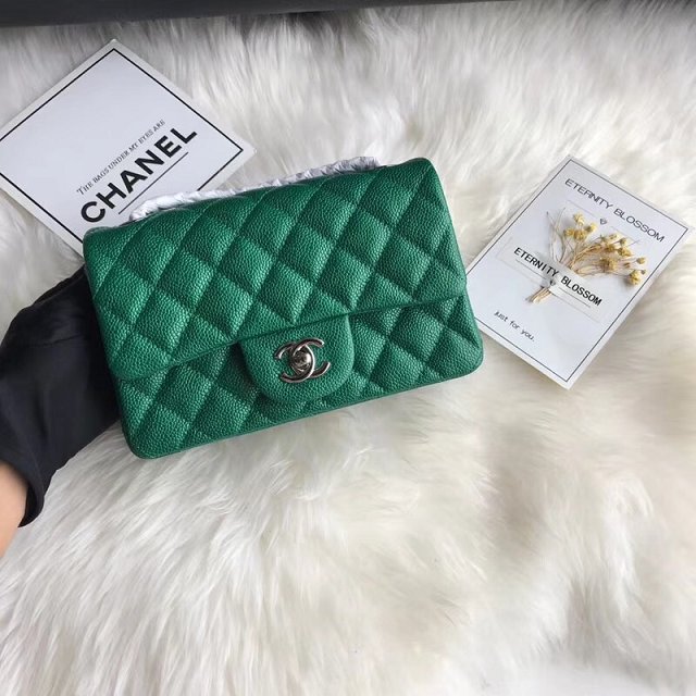 CC original grained calfskin mini flap bag A69900 green