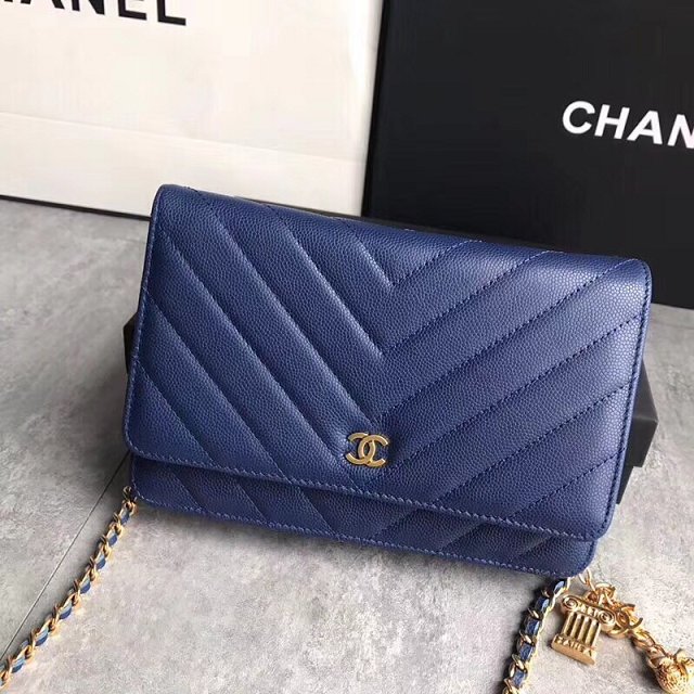 CC original grained calfskin woc chain bag 80983 blue