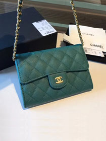 CC original calfskin classic clutch with chain A84512 green