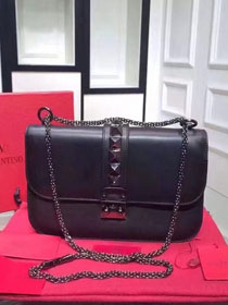 Valentino original calfskin medium chain shoulder bag 0398 black