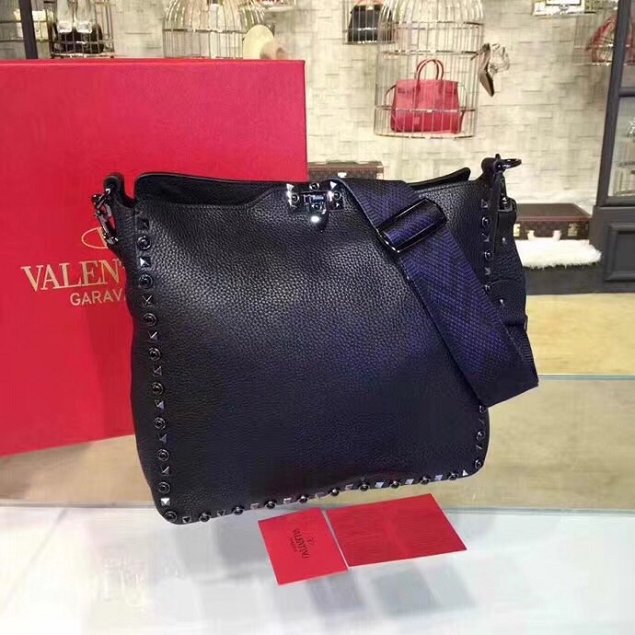 Valentino original calfskin rockstud large hobo bag 0941 black