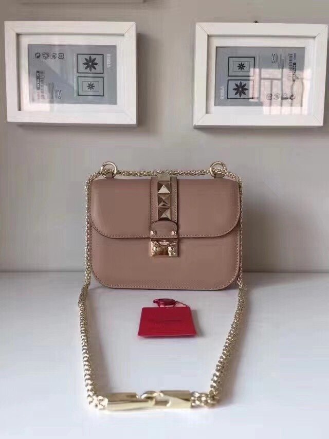 Valentino original smooth calfskin small chain shoulder bag 0312 nude