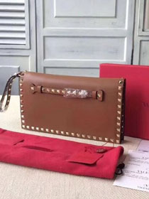 Valentino original calfskin rockstud clutch 0399 coffee