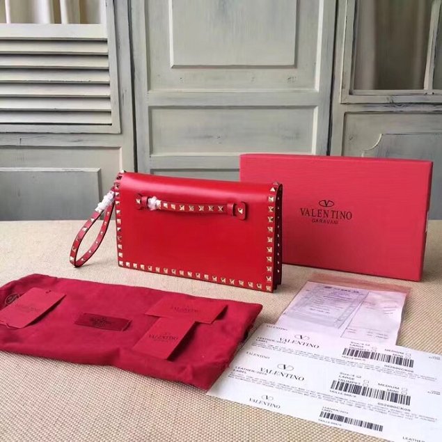 Valentino original calfskin rockstud clutch 0399 red