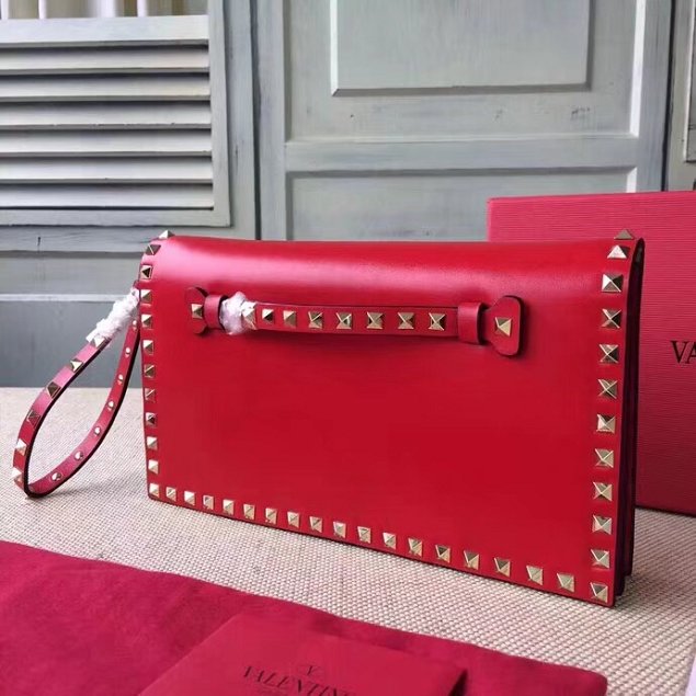 Valentino original calfskin rockstud clutch 0399 red