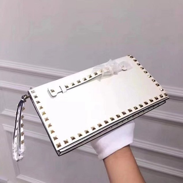 Valentino original calfskin rockstud clutch 0399 white