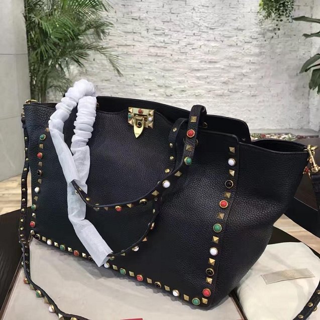 Valentino original calfskin multi-rockstud large tote bag 0970 black