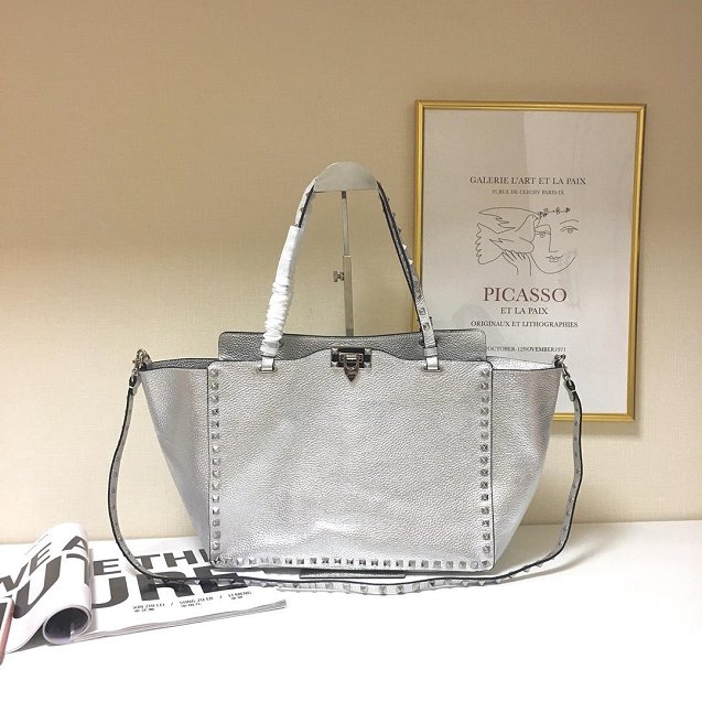 Valentino original calfskin rockstud large tote bag 0970 silver