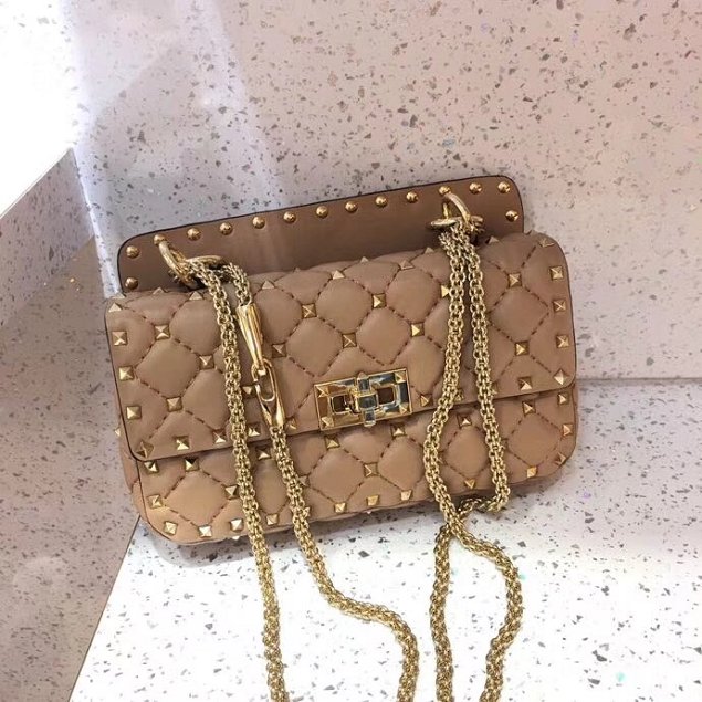 Valentino original lambskin rockstud small chain bag 0123 apricot