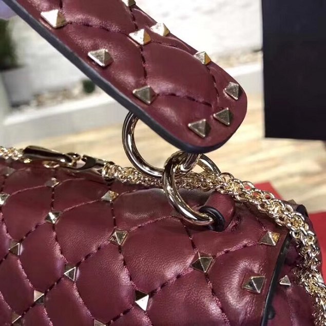 Valentino original lambskin rockstud medium chain bag 0122 burgundy