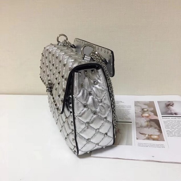 Valentino original lambskin rockstud medium chain bag 0122 silver