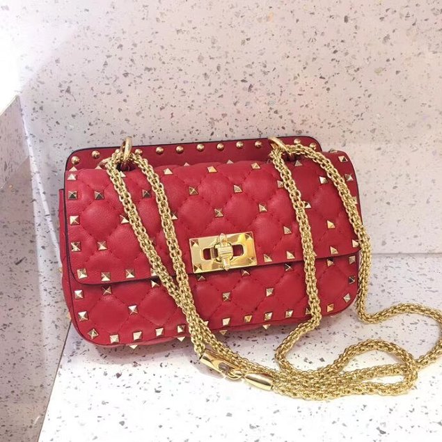 Valentino original lambskin rockstud small chain bag 0123 red