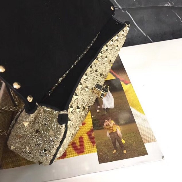 Valentino original lambskin rockstud small chain bag 0123 shiny gold