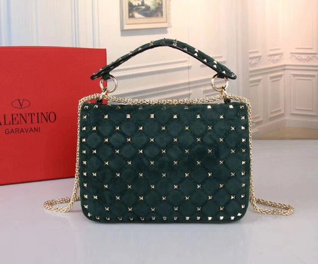 Valentino original suede rockstud large chain bag 0121 blackish green