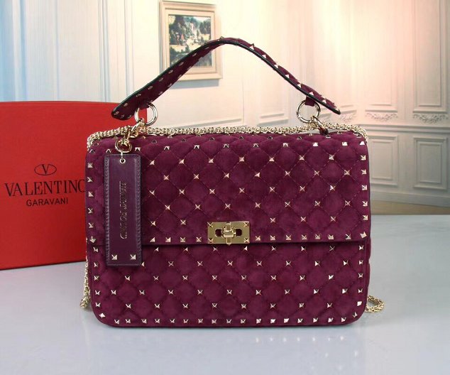 Valentino original suede rockstud large chain bag 0121 purle