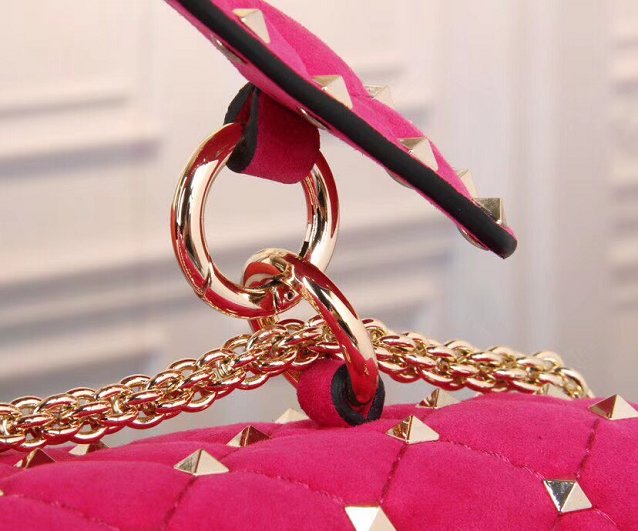 Valentino original suede rockstud large chain bag 0121 rose red