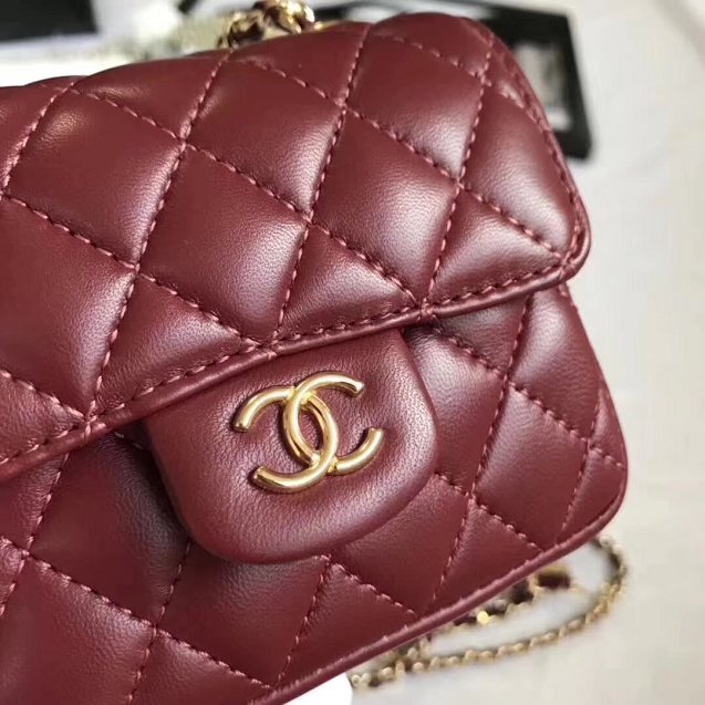 2019 CC original lambskin mini flap bag A35200 wine red