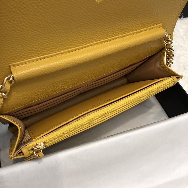 CC original grained calfskin wallet on chain 33814 yellow