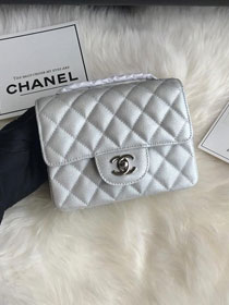 CC original grained calfskin super mini flap bag A35200 silver