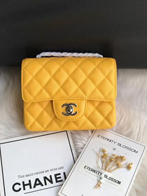 CC original grained calfskin super mini flap bag A35200 yellow