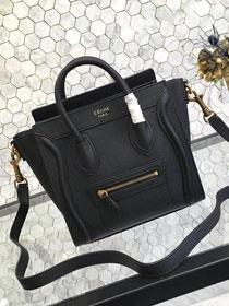 Celine original grained calfskin nano luggage bag 189243 black