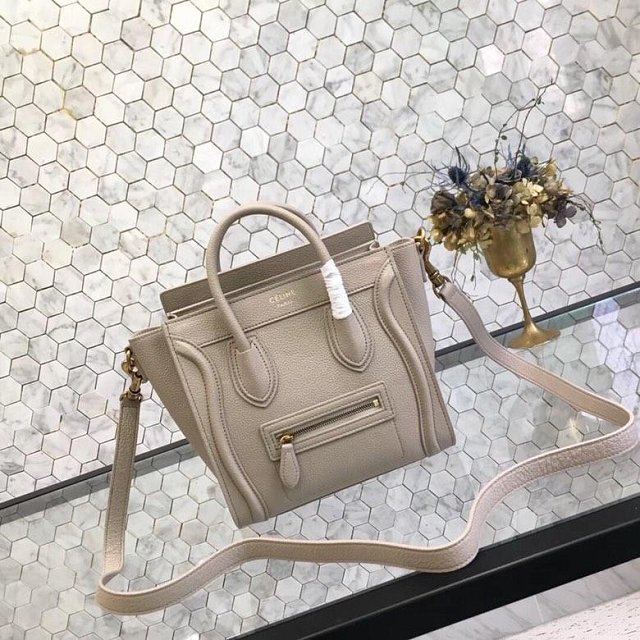 Celine original grained calfskin nano luggage bag 189243 light grey