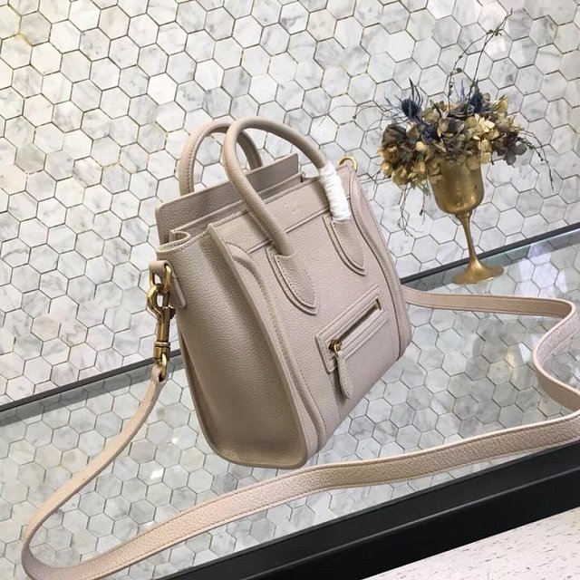 Celine original grained calfskin nano luggage bag 189243 light grey